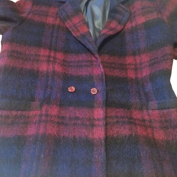 Henry White Dublin Ireland  purple/blue plaid wool and mohair coat size 16 - Picture 4 of 12
